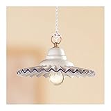 Colore decori: Ambra Lampadario in ceramica piatto plissettato bordo blu country vintage - Ø 28 cm - Ambra
