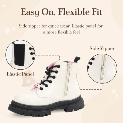 Wulubaba Girls Combat Boots, Patent PU Lace-Up Ankle Booties with Lug Sole by Wulubaba - Used condition - Image 4