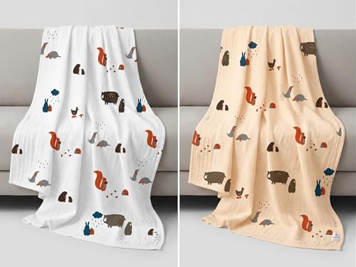 Image of Trance Home Linen Super Soft 100% Cotton Flannel Swaddle Cloth I Swaddle Wrap | Swaddle for New Born Baby |Baby Shower Set (90x90 cm, Jungle White Peach,Pack of 2)