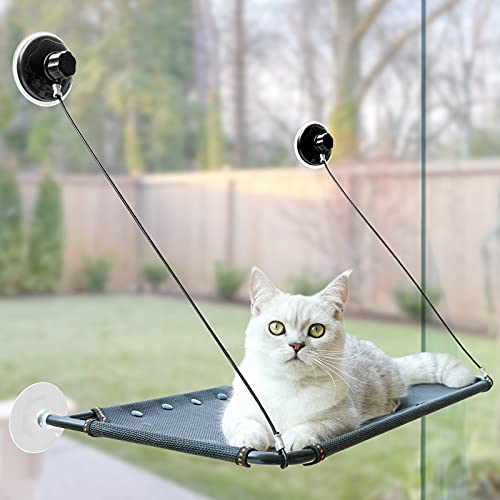 Aumuca Cat Window Perch, Cat Window Hammock Cats Kitty Safety Bed with 2021 Latest Heavy Duty Suction Cups Space Saving Window Mounted Cat Bed Cat Window Seat Holds for Large Cats Holds Up to 50 Lbs