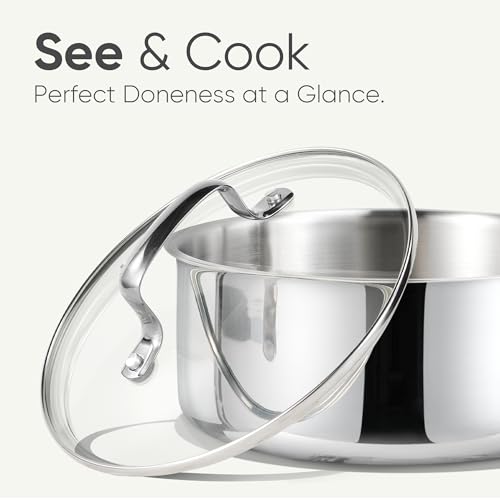 Image of CAROTE 1.5Qt Stainless Steel Saucepan, Non-Toxic 3-Ply Stainless Steel Cookware Set with Lids, Small Kitchen Pots, Oven Safe, Compatible with Induction, Ceramic, Gas