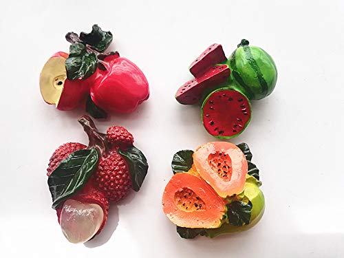 4 Cute Lifelike Fruit 3D Fridge Magnet,Including Apple, Watermelon, Lychee,Papayaï¼ŒCreative Home & Kitchen Decor Resin Fruit Refrigerator Magnet(4 Magnets)