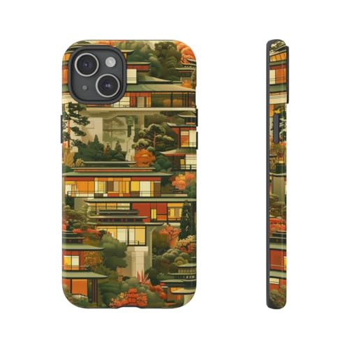 Coque rigide iPhone 15 Plus paysage d'automne orange brillante protectrice