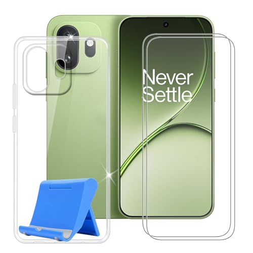 BUNALFaa Case for OnePlus 15T (6.32") + (2 Pieces) Screen Protector 9H Hardness Clear - Bumper Protective Cover Black TPU Soft Silicone Shell - with Phone Holder