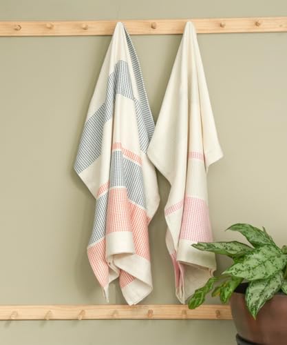 Thirsty Towel by Doctor Towels, Dobby Bamboo Bath Towel Set of 3 | 200 GSM Quick Dry & Ultra Soft | Antimicrobial Bamboo Towels for Bath Large Size 140 x 70 cm for Men & Women - Red, Orange