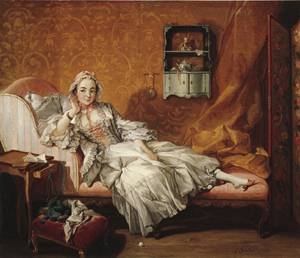 Peinture à l'huile Madame Boucher 1743 toile 30x40