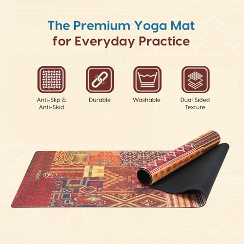 Image of Wiselife Microfiber & Natural Rubber Yoga Mat + Carry Strap | 5MM | Extra Large Extra Wide | Anti skid Anti slip for Yoga & Workout (Marrakesh)