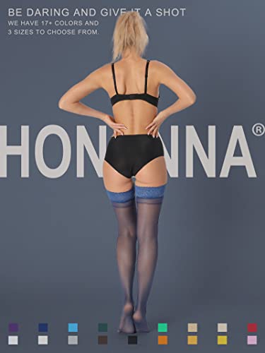 Image of HONENNA Sheer Thigh High Stockings, 17+ Colors Stay Up Lace Top with Anti-Slip Silicone for Women