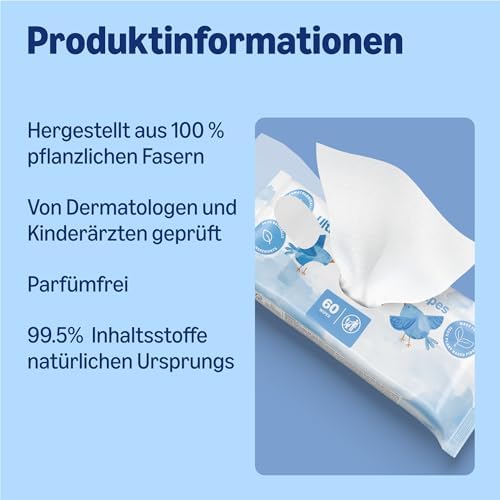 by Amazon Ultra Sensitive Baby Wipes 100% Vegetable Fibres 99% Water 1080 Wipes Unscented 18 Packs of 60 - View 5