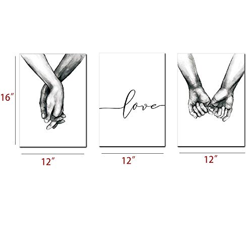 Wall Art Minimalist Painting Black And White Canvas Line Art Print Poster Love Hand In Hand Lover Sketch Art Line Paintings Picture Mural For Bedroom Living Room(Set Of 3 Unframed) (12X16 Inches) #TOP1