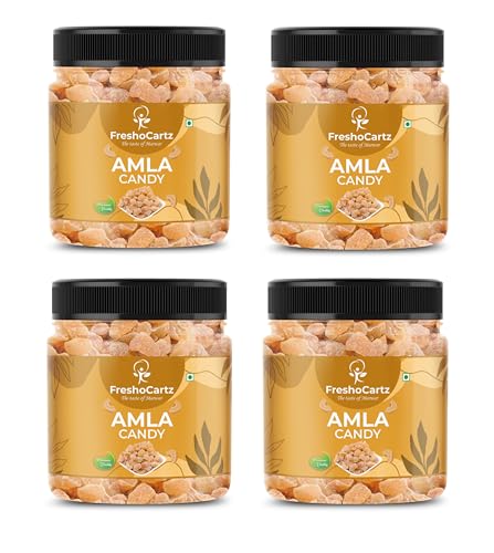 Image of FreshoCartz Dried Sweet Amla Candy|Indian Organic Dry Gooseberries|Avla Candies Without Edit Sugar-Jar Pack (Dried Gooseberry, 300 Gram (Pack Of 4))