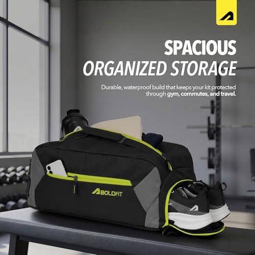 Image of Boldfit Gym Bag for Man 33 litres Sports Duffle Bags Water Resistance Duffle Gym Bags for Men Multipurpose Travel Bag for Women Luggage Duffel Black Grey 33L