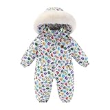 [TXWZM] 赤ちゃん ジャンプスーツ スキーウェア キッズ 女の子 裏起毛 防風 前開き もこもこ 暖かい 子供服 長袖 男の子 フード付き カバーオール ベビー 冬 スノーウェア 子供 つなぎ 防寒 保温 クリスマス プレゼント 雪遊び スキー(マルチカラー,100)