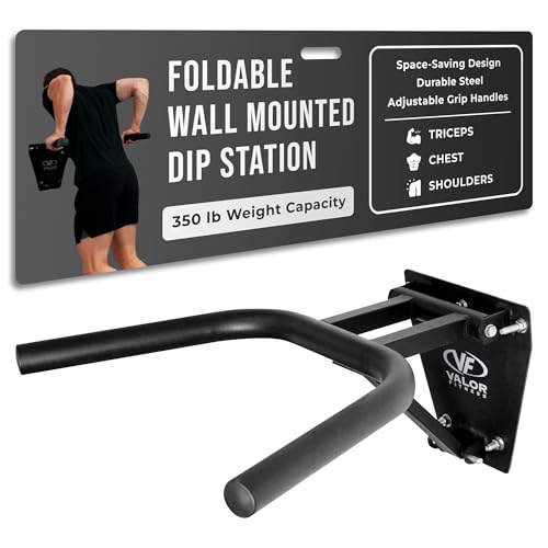 Valor Fitness Wall Mount Dip Station – Heavy-Duty Foldable Triceps Dip Bars with Padded Handles for Home Gym Strength Training Workouts – Supports Up to 400 lbs
