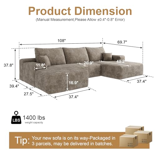 Image of 96 inch Sectional Couches for Living Room Cloud Couch Sofa with L-Shape Upholstered Boneless Couchs Modern Modular Sectional Couch with Chaise