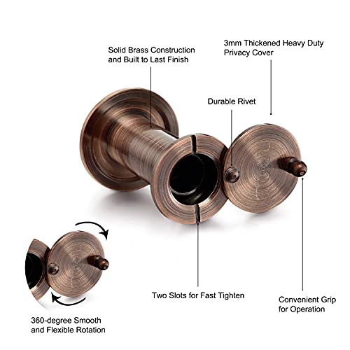 Image of TOGU TG2614YG-AC Brass UL Listed 220-degree Door Viewer with Heavy Duty Privacy Cover for 1-3 /8 inch to 2-1 /6 inch Doors, Antique Copper Finish