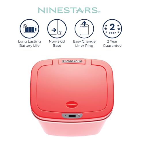 Image of Ninestars DZT-12-5RS Automatic Touchless Infrared Motion Sensor Trash Can, 3 Gal 12 L, ABS Plastic (Rectangular, Rose) Trashcan