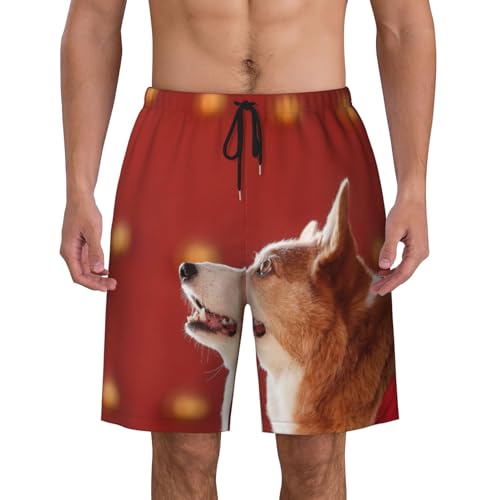 Men's Beach Shorts Dog Pet Animal Mens Swim Trunks Board Shorts with Pockets Swimwear Bathing Suits