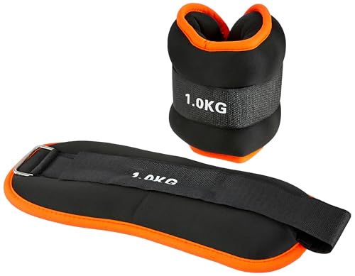 Image of Btag Premium Neoprene Ankle & Wrist Weights (1 kg x 2 Pcs) | Adjustable Strap | Unisex Leg & Arm Weight Cuffs for Gym, Workout & Training ((Black /Orange)
