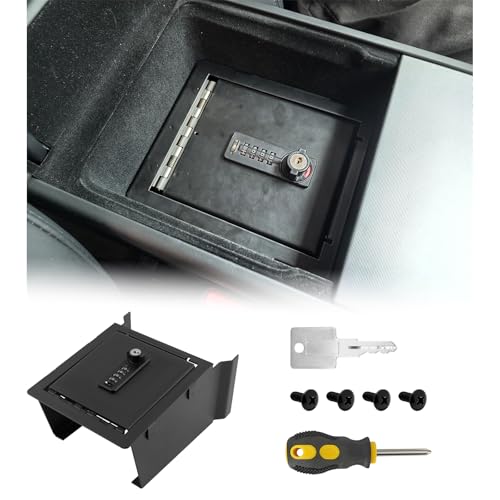 Center Console Safe Organizer Compatible with 2025 2026 Tesla Model Y Juniper & Model 3 Highland Armrest Lock Box Secure Vehicle Accessories with 4-digit Lock with Password Retrieval Key