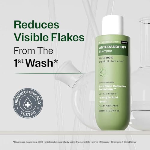 Image of Bare Anatomy Anti-Dandruff Shampoo | Up To 100% Dandruff Reduction | ZPTO-Free | pH 5.3 | Salicylic Acid, Piroctone Olamine & Biotin | Non-Drying Formula | For Strong, Smooth Hair | Unisex | 100 ml