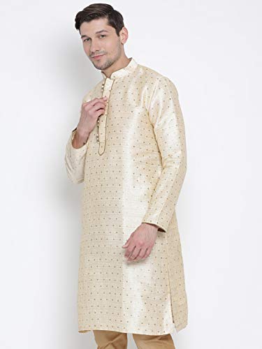 Image of VASTRAMAY Men's Blue Cotton Silk Blend Kurta