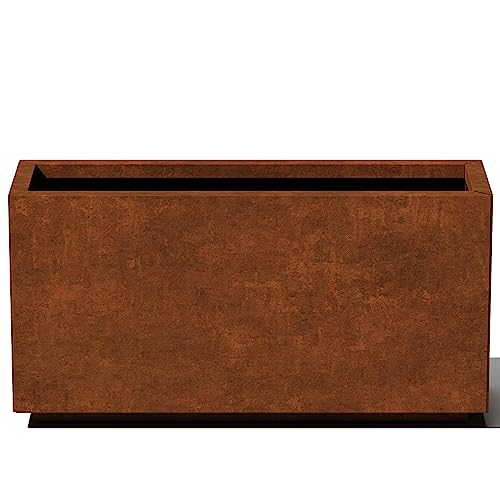 Veradek Corten Steel Series Long Box Planter - Large Rectangular Corten Steel Planter | Naturally Rusting Steel for All-Weather Use | Modern Rustic Dcor for Flowers Tall Plants Shrubs