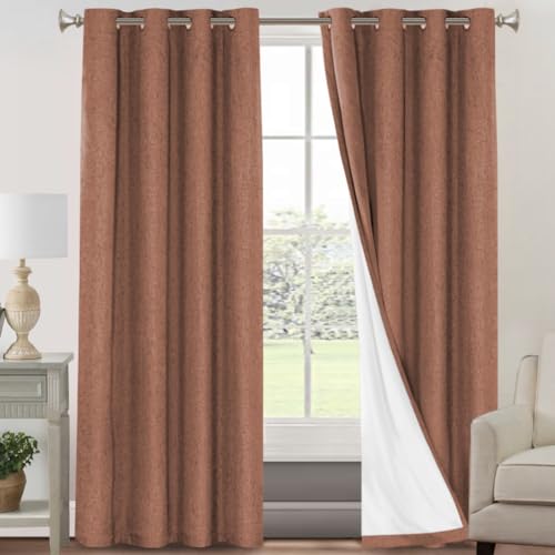 Image of PrinceDeco Blackout Curtains for Bedroom 96 Inches Long Linen Look Curtains for Living Room Black Out Curtains Room Darkening Thermal Curtains with White Liner Backing for Nursery Decor,Washed Spice