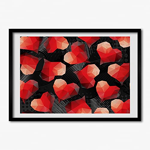 Cadre photo 70x50 cm Tulup avec affiche de coeurs géométriques pour décoration moderne en bois MDF