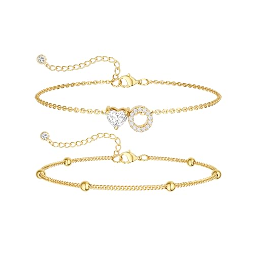 Image of NECOCY Initial Heart Diamond Anklets for Women Waterproof, Non Tarnish 14k Gold Plated Letter Ankle Bracelets Dainty, Summer Beach Bikini Jewelry Gifts for Women