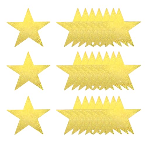 QUARKZMAN Goldene Laser-Stern-Ausschnitte Dekoration, 48 Stück 6 doppelseitig bedruckte Papierstern-Ausschnitte Konfetti-Pappsterne Dekorationen für Pinnwand Wand Klassenzimmer Party