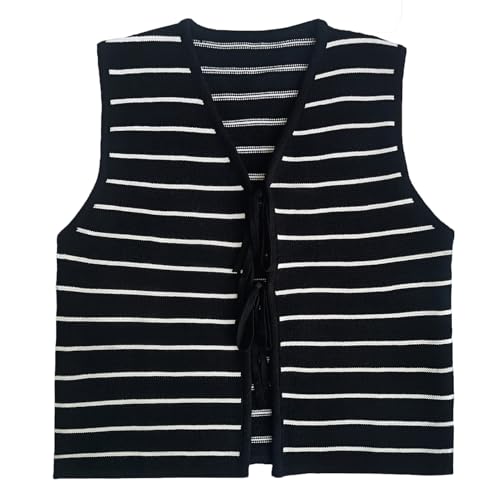 Image of jinghuiyue Womens Tie Sweater Vest Trendy V Neck Crochet Sleeveless Cardigan y2k Open Front Knit Tank Tops