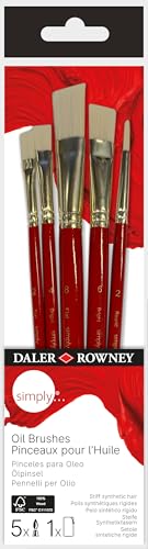 Daler-Rowney Simply Pinceles para Óleo, Pelo sintético rígido, Mango Corto, Surtido de 5 Pinceles