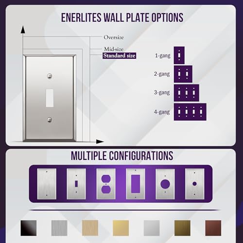 Image of ENERLITES Toggle Light Switch Metal Wall Plate, Stainless Steel 201, Corrosion Resistant, Standard Size 1-Gang 4.50 inch x 2.76 inch, 7711-PC, Polished Chrome, Silver | Mirror-like polished chrome; Rust-proof Stainless Steel 201; Standard 1-gang; Fits toggle switches; 7711-PC