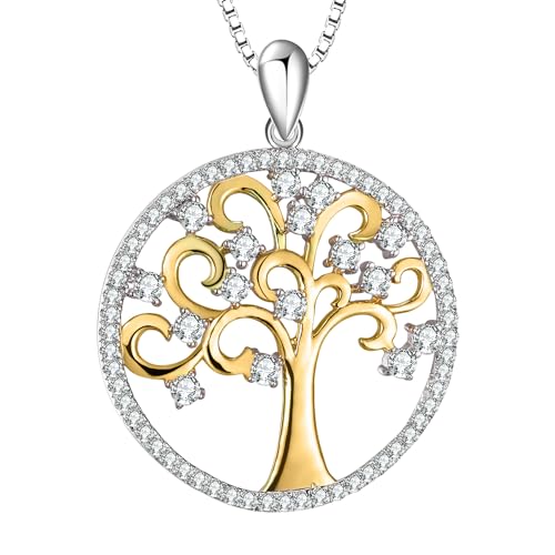 T400 Jewelers Collana per Donna Argento 925 Albero della Vita con Zirconi Regali per Ragazze Donne, Lunghezza 45+5cm