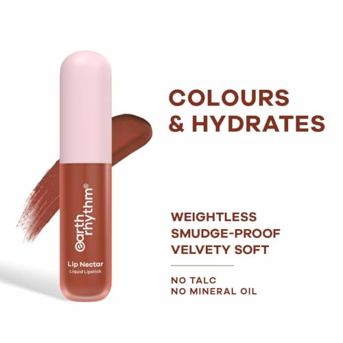 Image of Earth Rhythm Lip Nectar Matte Liquid Lipstick, Weightless, Never Drying, No Mineral Oil 5g - Caramel