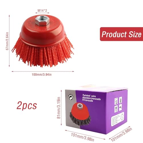 LERANXIN Topfbürste Winkelschleifer, 2 Stücke Nylonbürste Bohrmaschine, M14 Nylon Topfbürste, Schraubschüsseltyp Topfbürste, Nylonbürste Bohrmaschine für Farbentfernung, Schmutzreinigung