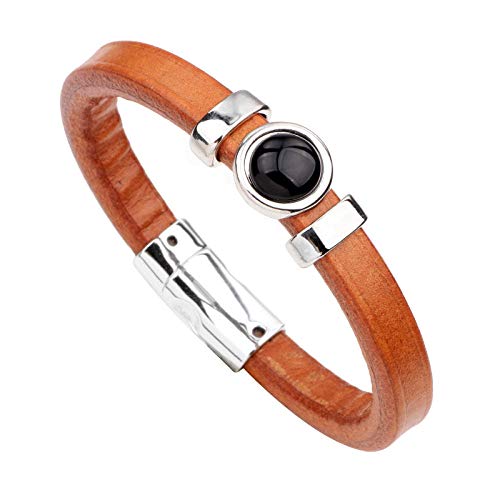Bijoux en cuir vintage et agate noire : l'élégance d'un bracelet de couple artisanal
