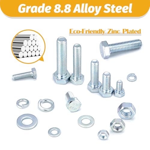 Image of Kadrick 820Pcs Metric Bolt Assortment,Grade 8.8 M6 M8 M10 Hex Heavy Duty Bolts and Nuts Kit,M6-1.0 M8-1.25 M10-1.5 (12mm to 45mm),Eco-Friendly Zinc Plated