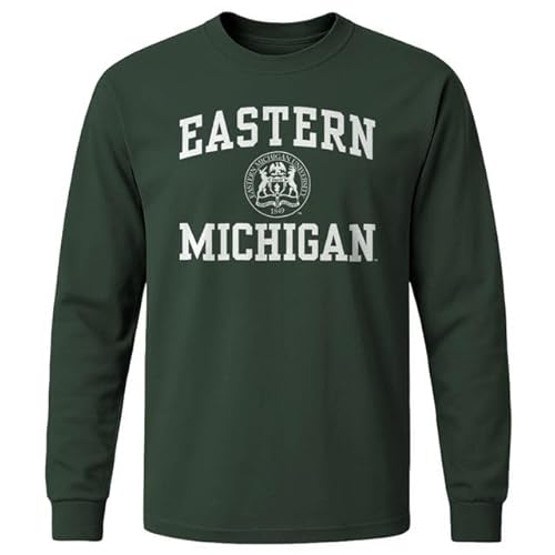 Barnesmith Eastern Michigan University Eagles Long Sleeve Adult Unisex T-Shirt, Heritage, Hunter Green, Small
