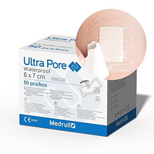 Medrull 100% Wasserfestes Wundpflaster 6 x 7 cm Wasserfestes Pflaster - Steril, Transparent, Starker Halt - Schützt bei Schnittwunden & Kratzer - Ideal zum Duschen, Sport, Baden 50 Stück