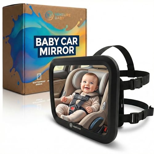 Venture Baby Car Mirror for Back Seat - 360 Adjustable Rear View Baby Mirror for Cars Shatterproof Clear Wide View Safe & Easy to Install - Perfect Car Accessories For Rear Facing Children