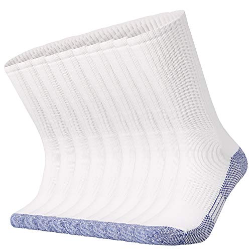Ortis Cotton Moisture Wicking Breathable Work Heavy Cushion Crew Socks for Men 10 Pack(WhiteBlue L)
