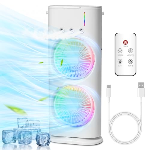 Image of Portable Personal Air Cooler with Water Tank & Adjustable 3-Speed Fan, USB Powered Compact Desk Cooling Device for Home, Office, Bedroom & Travel Use