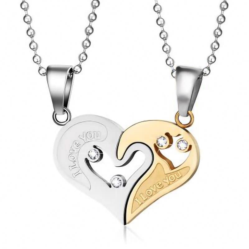 Pendant Necklace For Women Girls Ladies girlfriend bf gf Wife fashion Jewellery set love 2 Heart Silver Gold Western Diamond Pendants chain with pendant Valentine gifts Birthday Gift propose-76-image-26