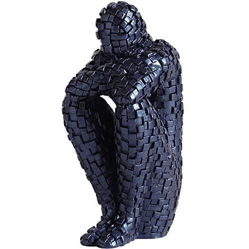 Statue de penseur moderne bleue décoration maison bureau et étagère salon