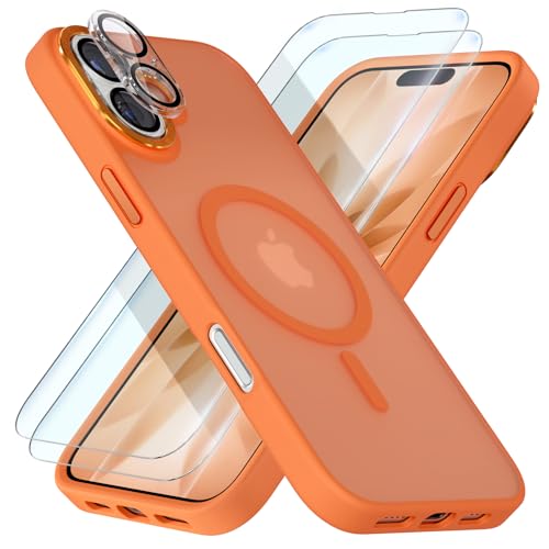 beuxece Magnetic for iPhone 17 Case [Compatible with Magsafe] [Military Grade Drop Protection] [Anti-Fingerprint] Translucent Matte Shockproof Women Phone Case Cover Orange