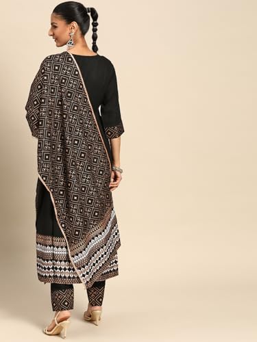 Image of Gerua By Libas Printed Viscose Anarkali Kurta With Trouser and Dupatta