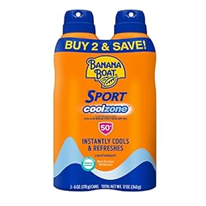 Banana Boat Sport Cool Zone SPF 50 Sunscreen Spray Twin Pack | Sport Sunscreen Spray SPF 50, Clear Sunscreen Spray, Banana Boat Sunscreen Spray SPF 50, Oxybenzone Free Sunscreen Pack, 6oz each