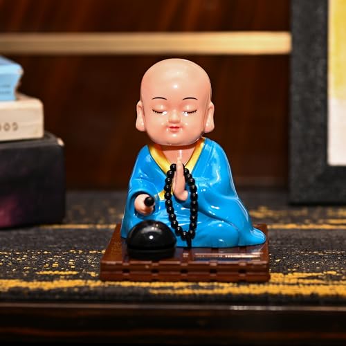 Image of ZAICUS Solar-Powered Praying Monk Figurine - Moving Head Buddha Statue for Car Dashboard, Home & Office - Feng Shui Ornament for Peace, Meditation & Positivity - Spiritual Gift